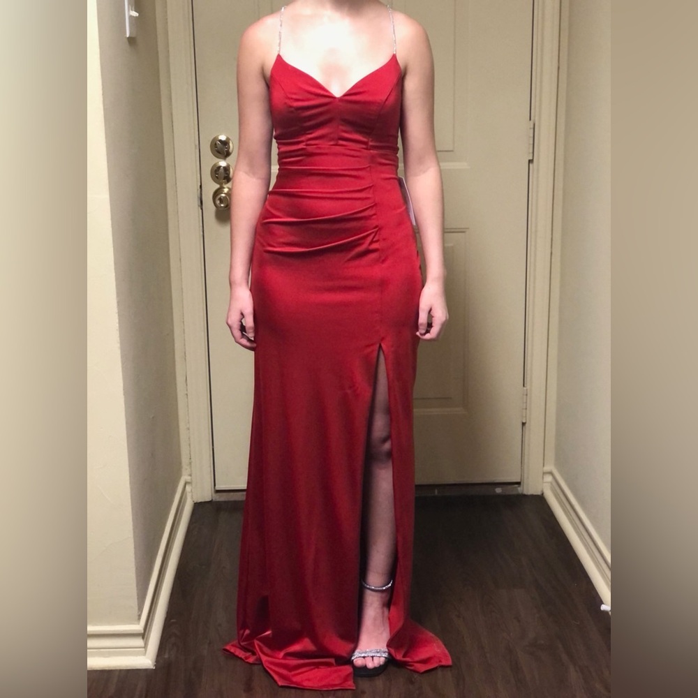 Red Ruched Sweetheart Maxi Dress